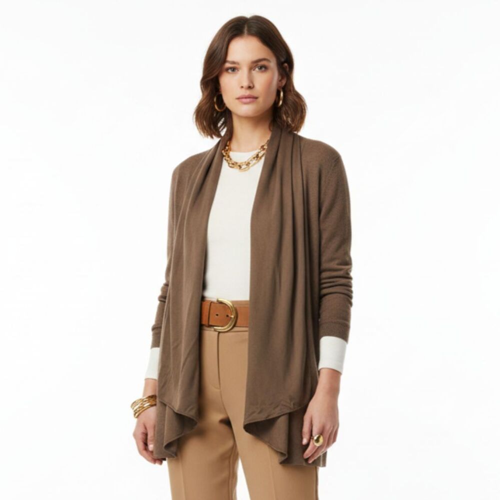 Eileen Fisher Silk Blend Brown Open Front Sweater L